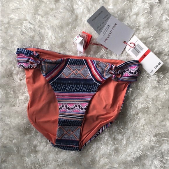 Red Carter Boho Full Cut Spandex Bikini Bottom XS - Picture 4 of 6